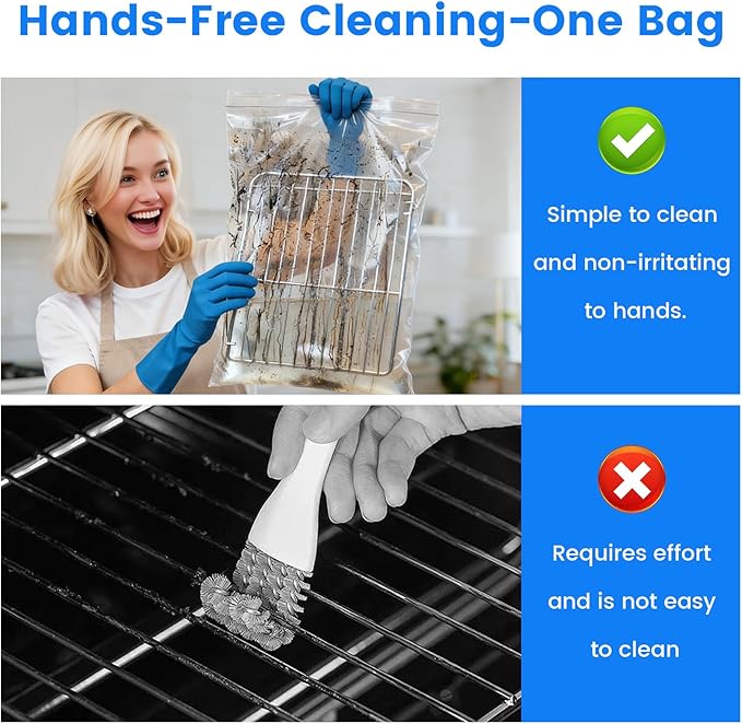 6-Pack Heavy Duty Oven Rack Cleaning Bags, Reusable No-Scrub Soaking Bags for Grill Grates & BBQ Racks, Leak-Resistant PE Material