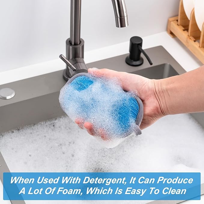 Dual-Sided Multi-Purpose Scrub Sponges, Non-Scratch Dishwashing Sponges for Kitchen, Reusable Microfiber Sponge for Efficiently Cleaning Dishes, High Density Sponge Inside (6 Pack, Medium 3 Color)