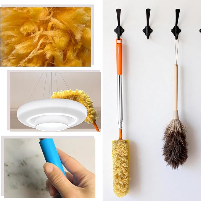 100 Inch Extended Handle Duster Heavy Duty Dusting 360° Duster Refills Kit, Microfibers Multi-Surface Dusters. Efficient Duster Kit for Cleaning Pet Hair, Home, Office, Blinds, Furniture (Orange)