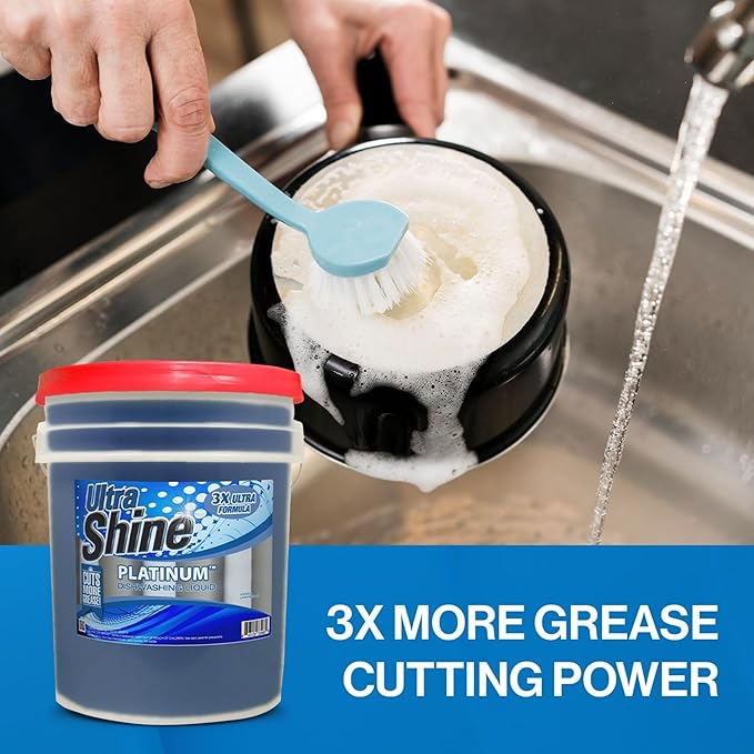 Ultra Shine 3X Platinum Bulk Dishwashing Liquid, Powerful Grease Remover, 5-Gallon - Concentrated Dish Cleaner Soap for Commercial Kitchens, Restaurants & Home Cleaning, Gentle on Hands & Skin