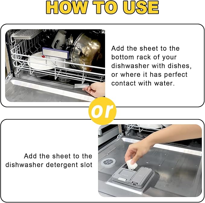 Binbata Eco Dishwasher Detergent Sheets Up To 160 Loads, Citrus Lemon Scent Plastic Free Dishwashing Soap Strips With High Efficient Solid Enzyme, Leaving Dishes Sparkling Clean
