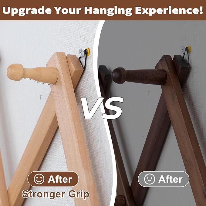 SCUNDA Wall Rack with 16 Hooks, Wooden Wall Expandable Coat Rack for Coat, Hats, Baseball Caps, Coffee Mug, Jewelry(Natural)