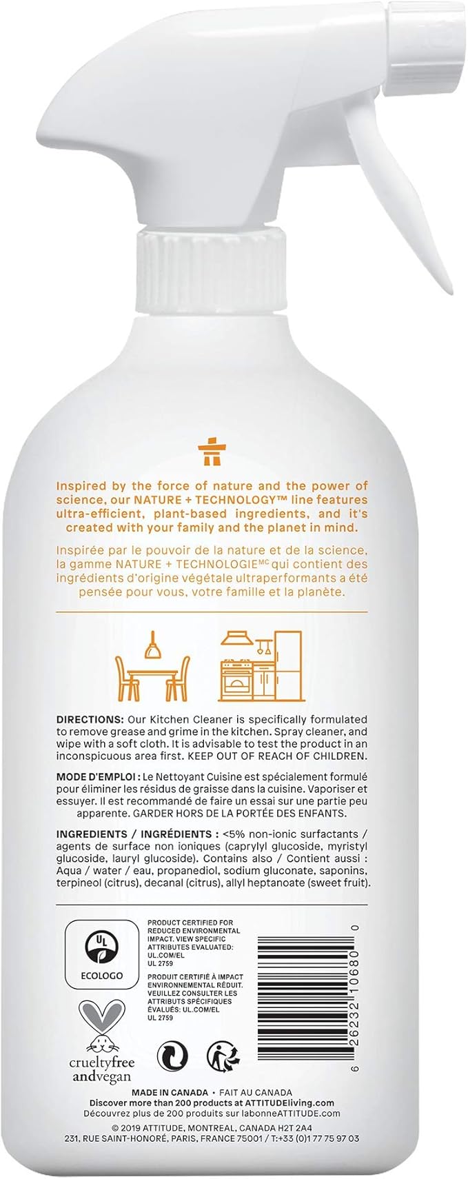 ATTITUDE Kitchen Cleaner Spray, EWG Verified, Powerful Degreaser, Cuts Grease & Grime, Plant-Based & Vegan, Citrus Zest Scent, 27.1 Fl Oz (Pack of 2)