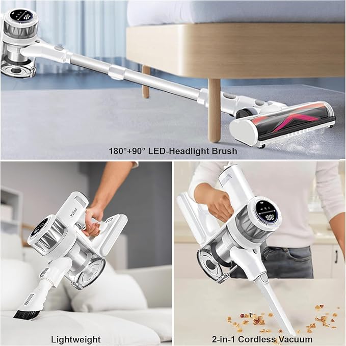 VYKLO Cordless Vacuum Cleaner, 600W 55Kpa 70Mins Stick Vacuum Cleaners for Home, AUTO Dust Detection/LED Touch Display, Rechargeable Wall Mount, Wireless Handheld Vacuum for Pet Hair/Carpet/Hard Floor