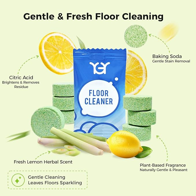 YGY 36 Pack Lemongrass Scent Floor Cleaning Tablets, Compatiable with Tineco iFLOOR, Floor One S3/S5/S6/S7 Wet Dry Vacuum Mop—Deep Clean & Deodorize—Clean Machine,Individually Wrapped