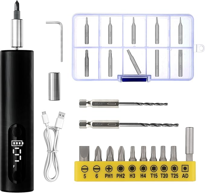 Wireless Charging Electric Screwdriver Set -Cordless Stick Precision Drill with Magnetic Bits, for Electronics/Phone/Watch Repair, DIY & Home Appliances,Multi-Functional Mini screwdriver kit (Black)