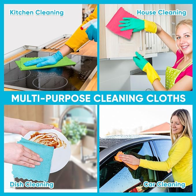 Orighty Microfiber Cleaning Cloth, 100 Pack Highly Absorbent Cleaning Supplies, Lint Free Kitchen Towels Cleaning Rags, Microfiber Towels for Cars, House, Window, 12x11 inch