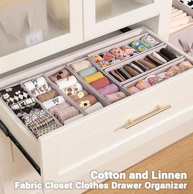 MURRI&MURRDI Mini Foldable Clothes Drawer Organizer 6 Pcs, Small Fabric Storage Organizer for Nursery, Sock, Underwear, Bra, Belt, Tie, Scarves , Gray