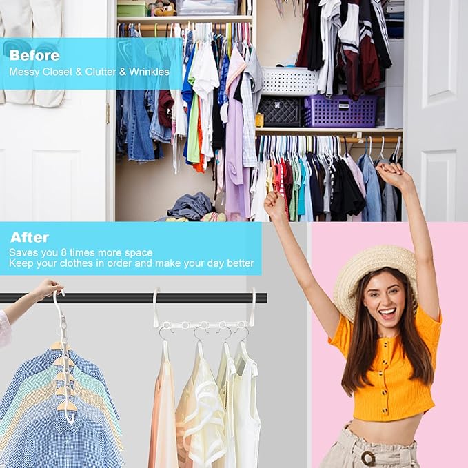 DUCOO Space Saving Hangers 10 Pack, Heavy Duty Magic Cascading Hanger Organizer with 5 Enclosed Anti-Slip Holes, Closet Organizers and Storage for Clothes, College Dorm Room Essentials, White