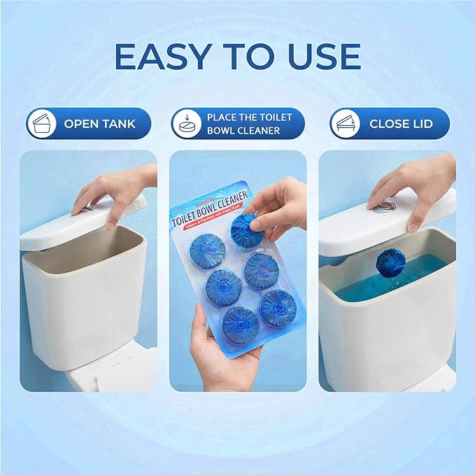 Automatic Toilet Bowl Cleaner Tablets - Long-Lasting Bathroom Tank Cleaner for Effortless Cleaning, Stain Prevention & Freshness Up to 15 Days Per Tablet
