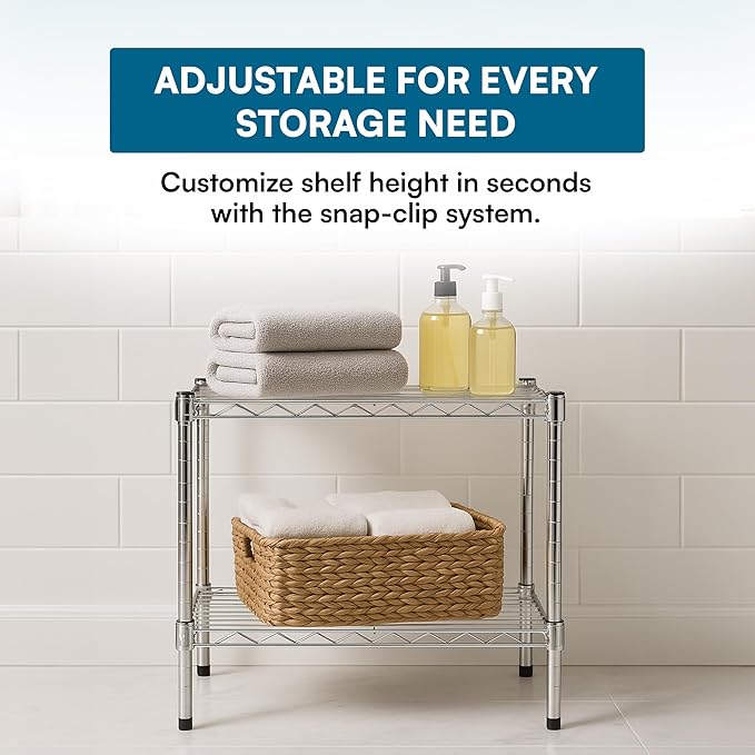 Heavy-Duty Pantry Organizers and Storage with Adjustable Shelves, No Tool Assembly, Bathroom Storage Solution, Storage Shelves with 250 Pound Weight Capacity Per Shelf