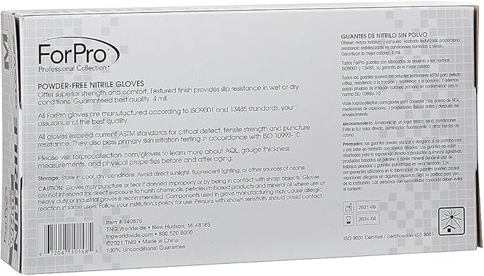 ForPro Disposable Nitrile Gloves, Chemical Resistant, Powder-Free, Latex-Free, Non-Sterile, Food Safe, 4 Mil