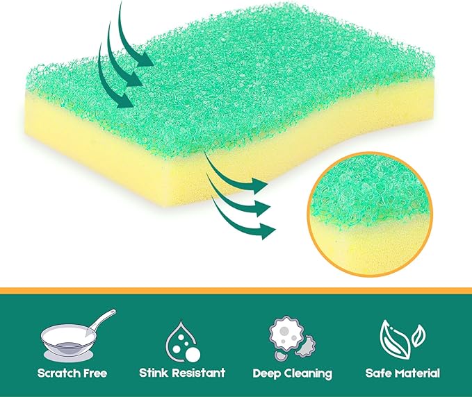 Scrub Sponge, 4 Pack Dual-Sided Temperature-Responsive Scrubber - Non-Scratch - Multipurpose Dish Sponges for Kitchens, Bathrooms, and Outdoor Use - S Shape