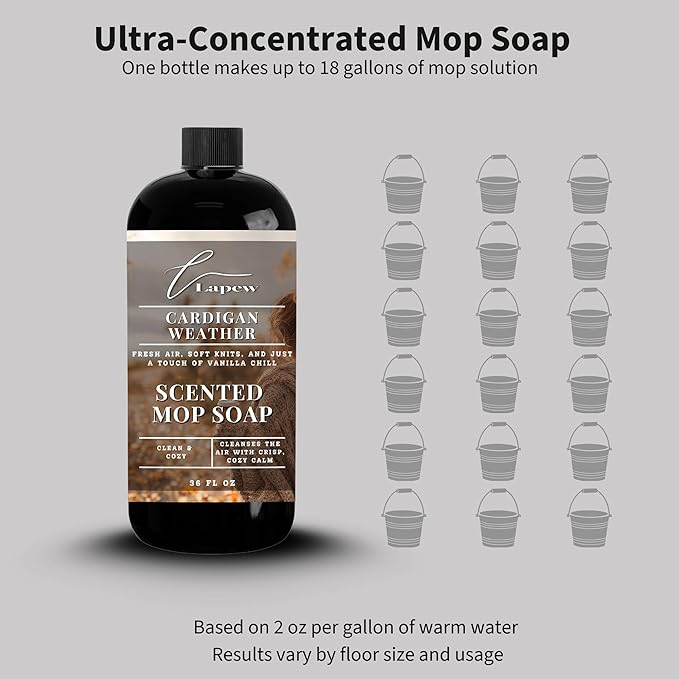 Lapew Cardigan Weather Scented Mop Soap - Luxury Floor Cleaner Concentrate for Mopping Tile, Laminate, Vinyl & Hardwood | Streak-Free, Low-Foam | 36 oz