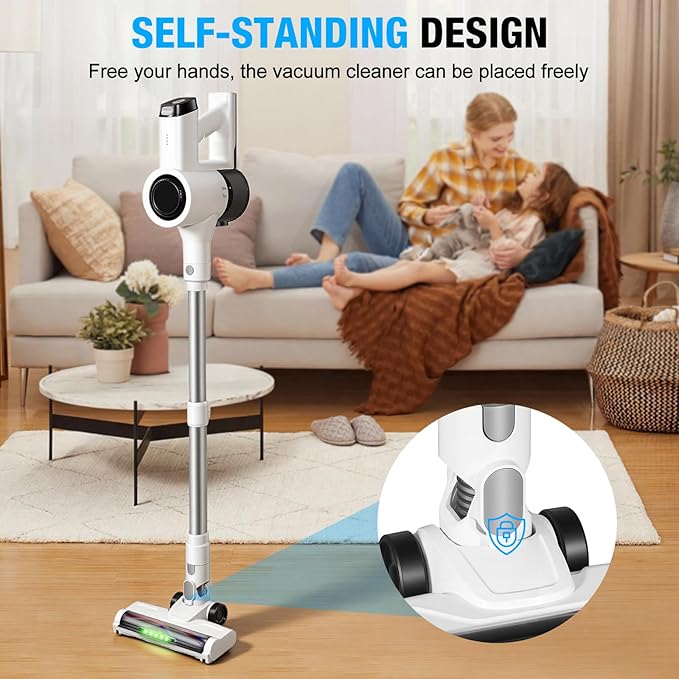 BMeetW Cordless Vacuum Cleaner with, LED Screen Stick Vacuum Cleaners for Home, Lightweight Powerful Suction Vacuum, 6-in-1 Rechargeable Vacuum for Carpets, Pet Hair, Hardwood Floors