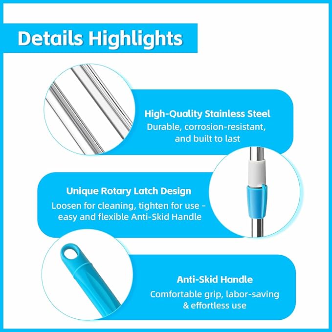 Spin Mop Replacement Handle 360 Degree Spin Mop Pole Handle Replacement Rotating Telescopic Stick for Mop Head, Ideal for Home and Household Cleaning