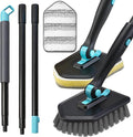 Long Handled Scrub Brush for Shower,3-in-1 Cleaning Brushes with 3 Different Function Cleaning Heads Brush for Shower Cleaning Bathroom Kitchen Walls Tub Tile (Black)