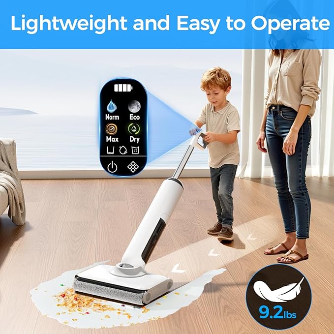 HABIUBIU Wet Dry Vacuum Cleaner, 180° Lay-Flat Cordless Vacuum Mop Combo with Edge Cleaning, All-in-One Floor Cleaner for Hard Floors, 45mins Runtime, Full-Path Self-Cleaning&185℉ Flashdry