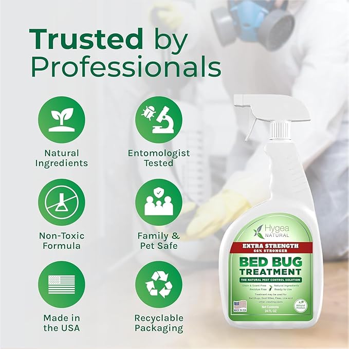 Hygea Natural Extra Strength 24 oz Bed Bug & Mite Spray Bundle - Child & Pet friendly - Stain & Odor Free - 66% Stronger Natural Formula (6 Pack)