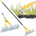 Thatch Rake for Lawn with 74inch Handle, 15 inch Dethatcher Rake for Grass to Cleaning Dead Grass, Efficient Steel Metal Rake for Dethatching, Heavy Duty Thatching Rakes for Garden, Yard