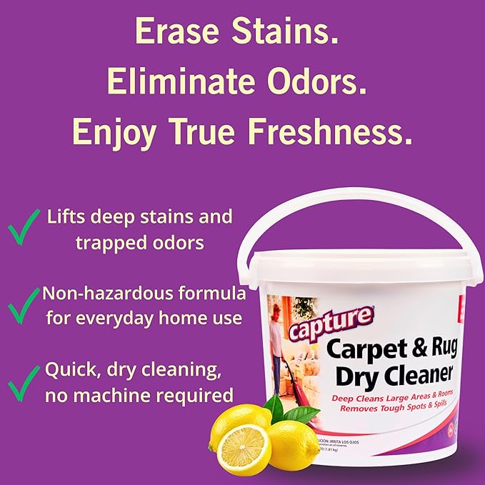 Capture Carpet & Rug Dry Cleaner w/Resealable lid - Home, Car, Dogs & Cats Pet Carpet Cleaner Solution - Strength Odor Eliminator, Stains Spot Remover, Non Liquid & No Harsh Chemical (4 Pound)