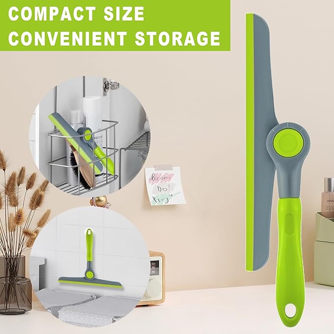 Small Squeegee Silicone Squeegee with Wood Handle Household Cleaner for Mirror Window Car Windshield Shower Door Countertop (Green Plastic Handle)