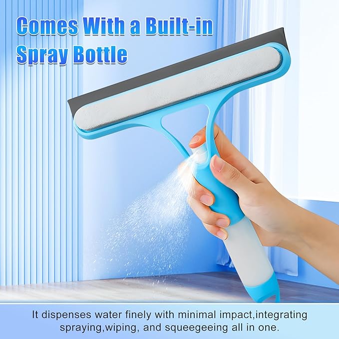 3 in 1 Window Cleaning Scraper,New 3 in 1 Window Cleaner,Squeegee and Scrubber with Spray, for Windows, Walls,Car Windshields, Bathrooms, Kitchens, All-Purpose Window Cleaner Tool (White)