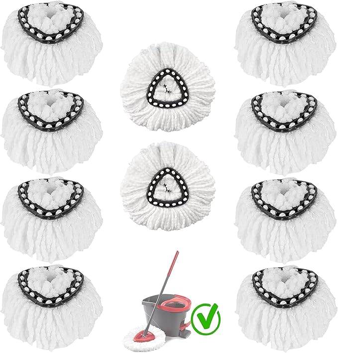 10-Pack Spin Mop Replacement Heads, 100% Microfiber Spin Mop Refills Heads,360°Micro Replacement Mop Head for Easy House Cleaning Floor Mopping,White