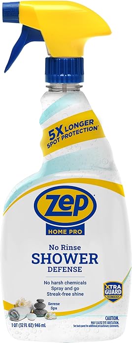 Zep Home Pro No Rinse Shower Defense, 32 Fl Oz Spray - R61006 - Streak-Free Shine, Serene Spa Fragrance, 5X Better Surface Protection