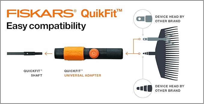 Original Fiskars Universal Adapter for the Use of All Garden Tool Heads to Combine a QuikFit Handle with Tool Heads from Other Manufacturers, Length: 17 cm, Plastic, Black/Orange, QuikFit, 1000617