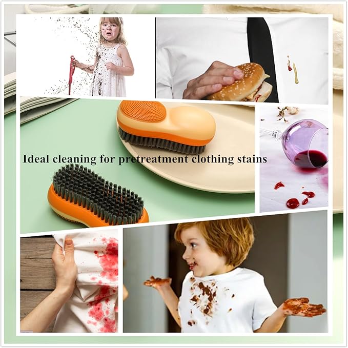 Two-Sided Laundry Stain Remover Brush, Soft Bristle for Scrubbing Out Tough Stains on Wool Cashmere Delicate Fabrics Knits Cotton Leather, Easy to Grip Hand Washing Clothes Brushes (White)