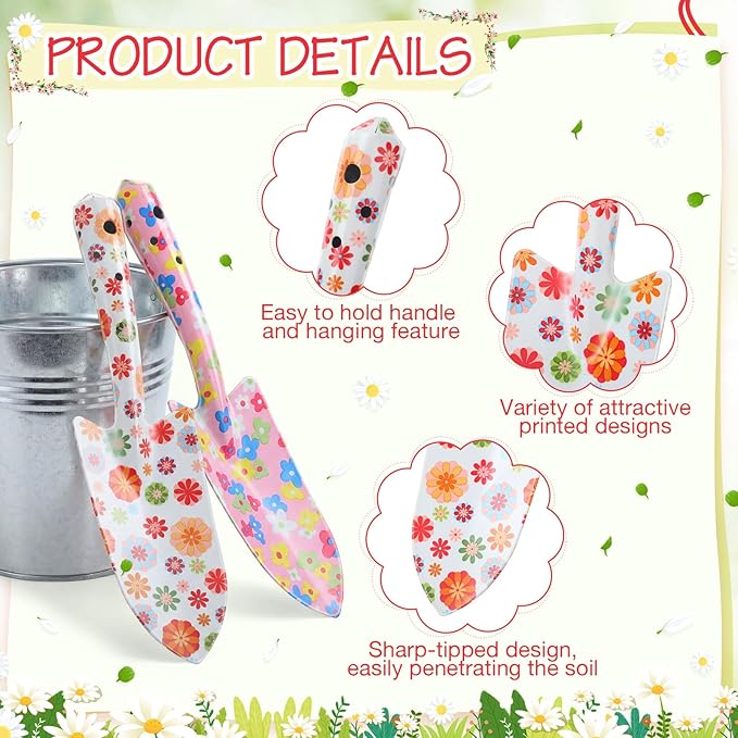 24 Pcs Floral Garden Shovels Bulk Gardening Gift for Women Heavy Duty Garden Tools Floral Hand Shovel for Mom Employees Birthday Thank You Gifts(Pink Flowers)