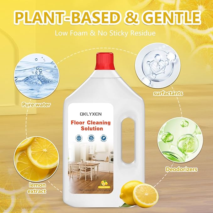 Floor Cleaning Solution Compatible with Roborock – 82 FL OZ Lemon Floor Cleaner – Long-Lasting, Zesty Scent – For All Robot Vacuums with Mopping & Cordless Wet/Dry Vacuum Mop Cleaner