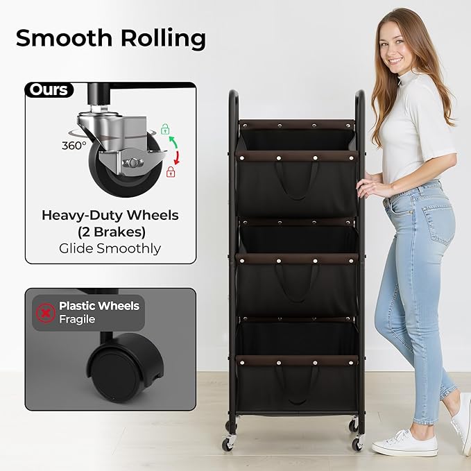 GRANNY SAYS 3 Tier Laundry Sorter, Laundry Basket with Wheels, Laundry Room Organization and Storage, 3 Section Rolling Laundry Cart for Dorm, Bathroom, Bedroom, Closet, Black