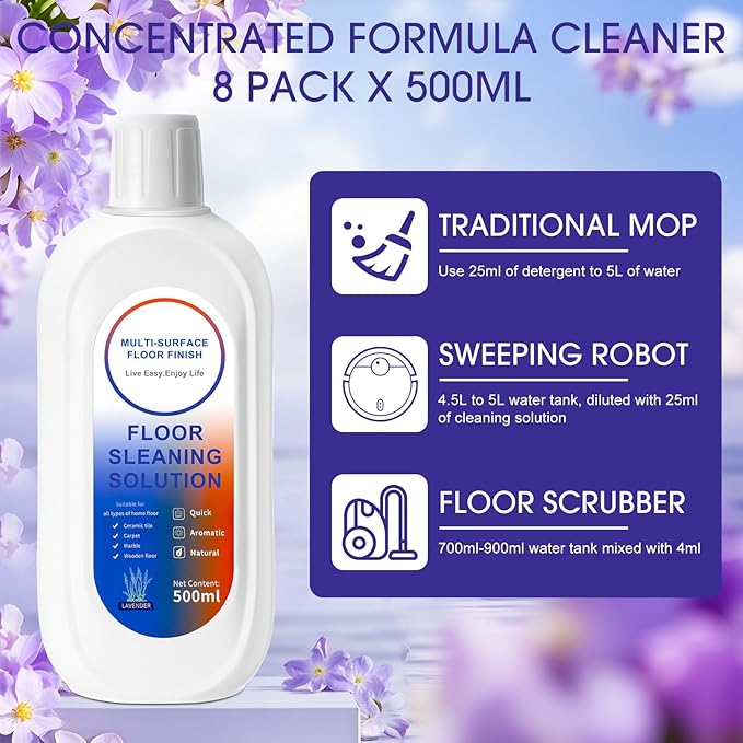 8 Pack 4000ml Floor Cleaning Solution Compatible with Tineco Floor One Ifloor Series Floors Cleaner Refill Solution Wet Dry Vacuum Mops Solutions(Lavender Scent)
