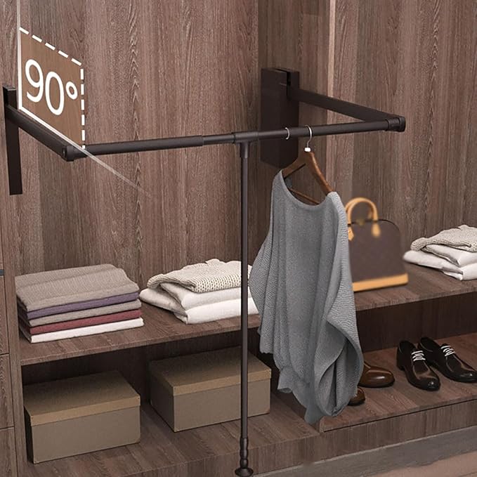 Pull Down Closet Rod for Hanging Clothes, Retractable Wardrobe Hanger for Cabinet Inside Width 35"~47.2", Aluminium alloy Tubing with Plastic Housing, 44 lb Weight Rating