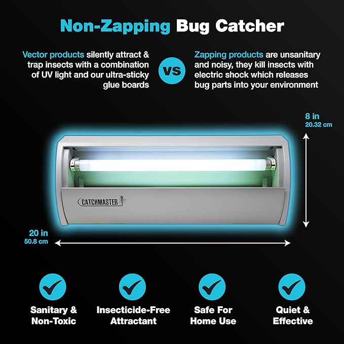 Catchmaster Pro Series Flying Insect Light Trap, Electric UV Light Fly Trap, Silent Adhesive Glue Board, Mosquito Gnat Killer Indoor, UV Lamp Bug Catcher, Pet Safe Pest Control for Home & Garage