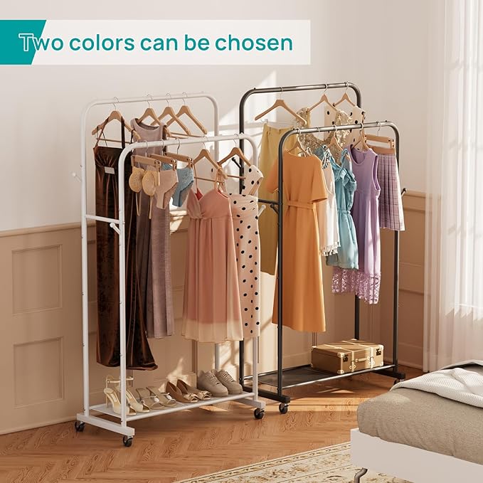 SINGAYE Clothing Rack Garment Coat Racks Drying Metal Freestanding for Hanging Clothes Portable With Wheels Closet for Laundry Bedroom White