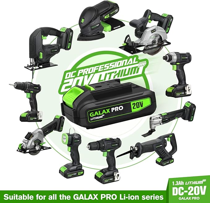 GALAX PRO Impact Driver 20 V Lithium Ion 1/4" Hex Cordless Driver with LED Work Light, 6 Pieces Screwdriver Bits, Variable Speed (0-2800 RPM)- 1.3 Ah Battery and Charger Included