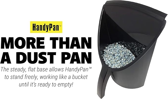 HandyPan Heavy Duty Dustpan, Black - Large Dust Pan Made in the USA with Tight Seal Lip to Keep Dust, Dirt, Debris In-Great for Home, Shop, Garage, Use-Stackable, Standing Dustpan for Wet or Dry Tasks