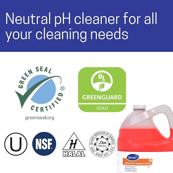 Diversey 903904 Stride Citrus Neutral Cleaner, Commercial Floor Cleaner, Citrus Scent, Concentrate, 1-Gallon (Pack of 4)