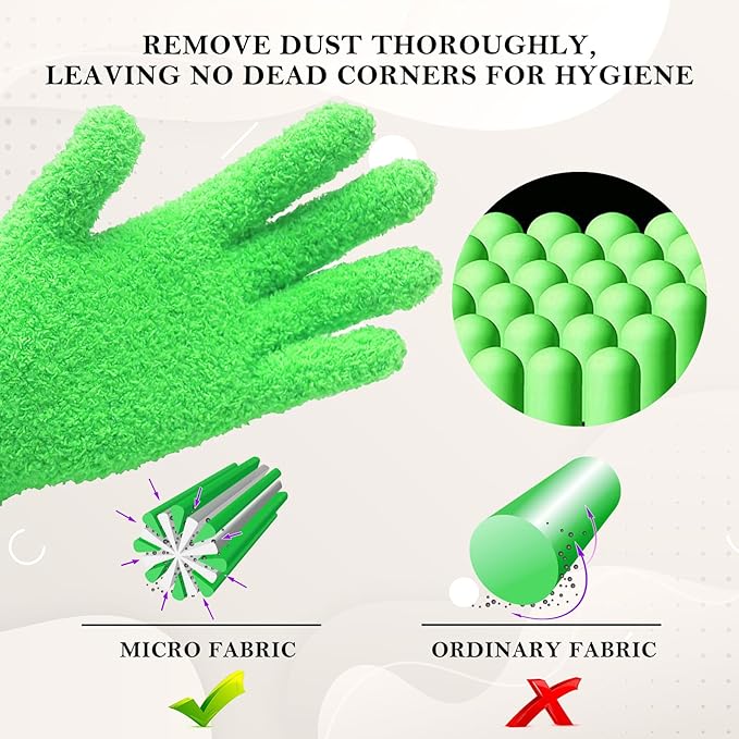 Evridwear Microfiber Gloves for Plant Dusting,2 Pairs Reusable Leaf Cleaning Glove for Houseplants,Blinds,Furniture and Small Objects