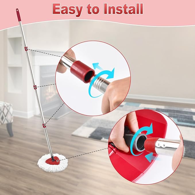 Mop Handle for Ocedar, Mop Handle for O Cedar, Spin Mop Replacement Handle for O Cedar, 4 Section 30" to 58" Mops Handles for Cedar Spin Mops & H2pro Flat Mop