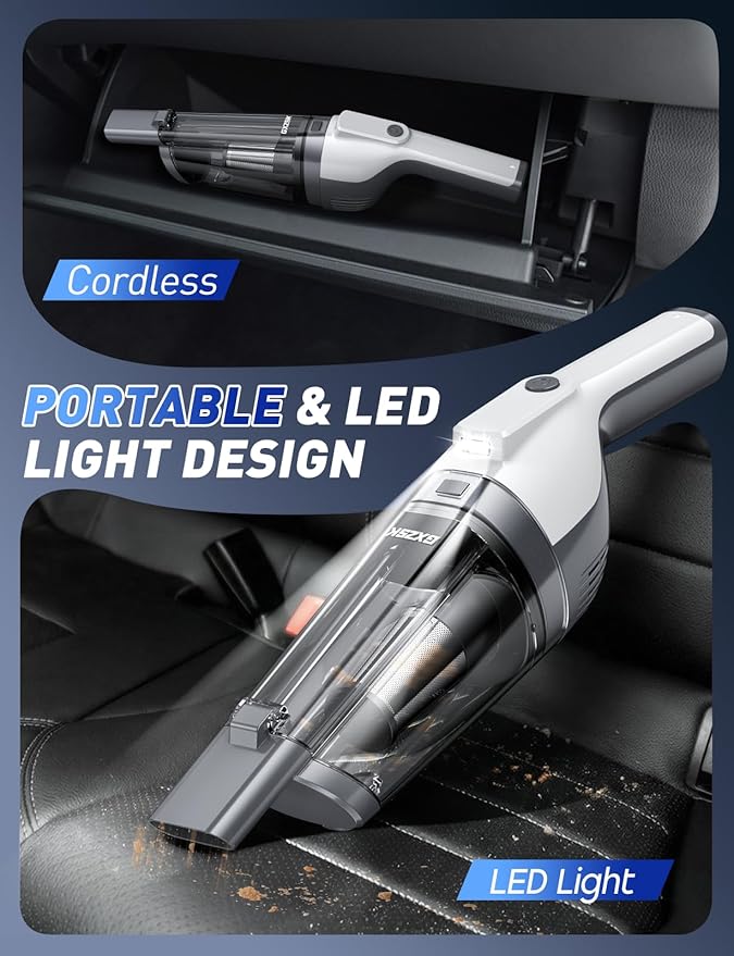 Handheld Vacuum Cordless, 15000PA Powerful Suction Hand Held Vacuum Cleaner, Car Vacuum Portable Cordless with Large-Capacity Dust Bin & LED Light, High Power Dust Busters for Home, Car, Office, Pet