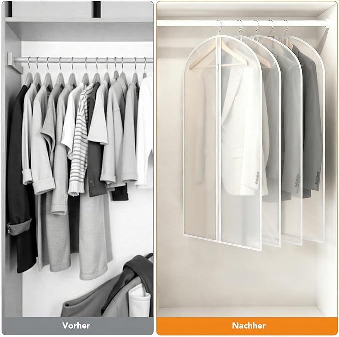 Dntorx 6 Pack Garment Bags 60 * 100cm, 40in PEVA Translucent Garment Covers, Suit Storage Bags, Dress Organizer Bags Used To Protect Shirts, Winter Coats, Jackets（White Edge）