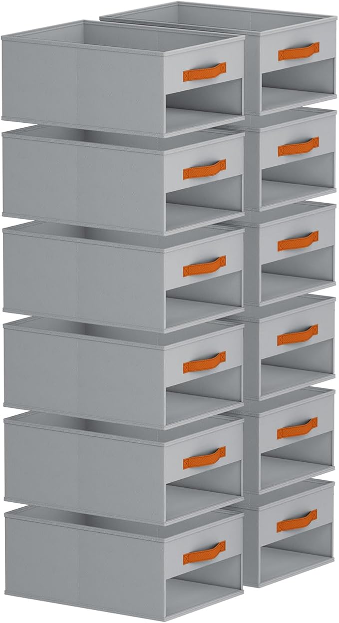 Homsorout Drawer Organizers and Storage - 12 Pack Foldable Pants Organizer with Clear Window & Handles, Fabric Closet Organizer for Clothes, Jeans, Sweaters, Towels, T-shirt, Scarf (Grey)