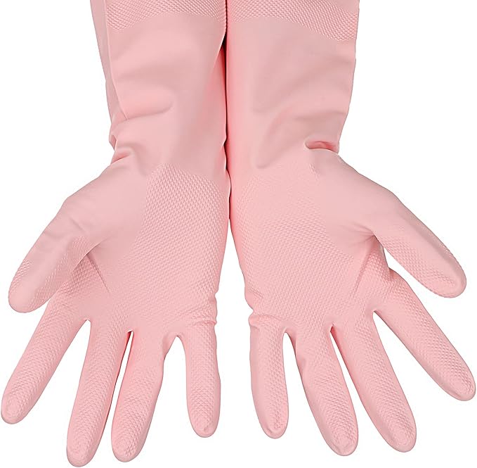 3 Pairs Rubber Cleaning Gloves Latex Free Dishwashing Gloves - 13" Reusable Nitrile Gloves Medium, Green+Pink+Red
