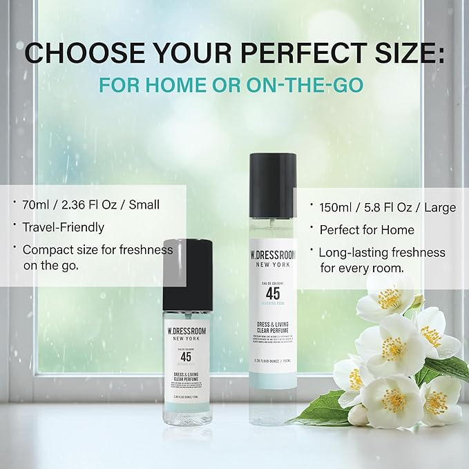 W.Dressroom No.45 Morning Rain Dress & Living Clear Perfume (5.28 oz) - Fresh Scent for Clothes, Fabrics, Carpets & Rooms, Natural Odor Eliminator, Eco-Friendly, Water-Based