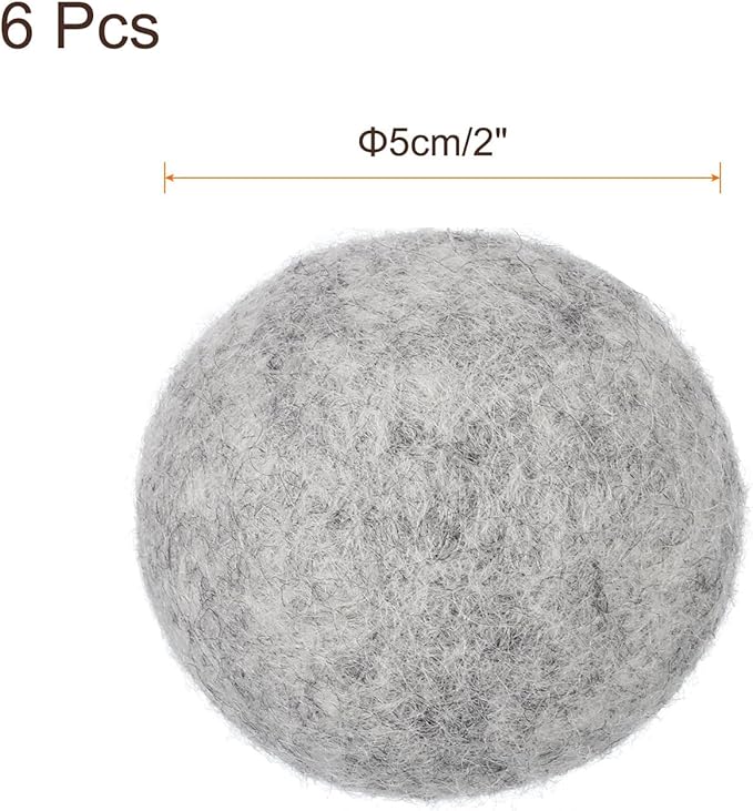 uxcell 6 Pcs Wool Dryer Balls, 2 Inches Wool Laundry Dryer Balls for Reducing Clothing Static and Wrinkles, Light Grey