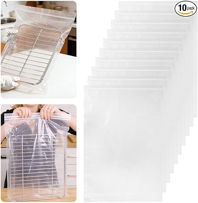 10 PCS No Scrub Oven Rack Cleaning Bags – Thickened Reusable Leak-Resistant PE Bags for Deep Soaking Grill Grates, Heavy-Duty Cleaning Bags for BBQ Grills,Metal Grates (19.6 × 27.5 in)